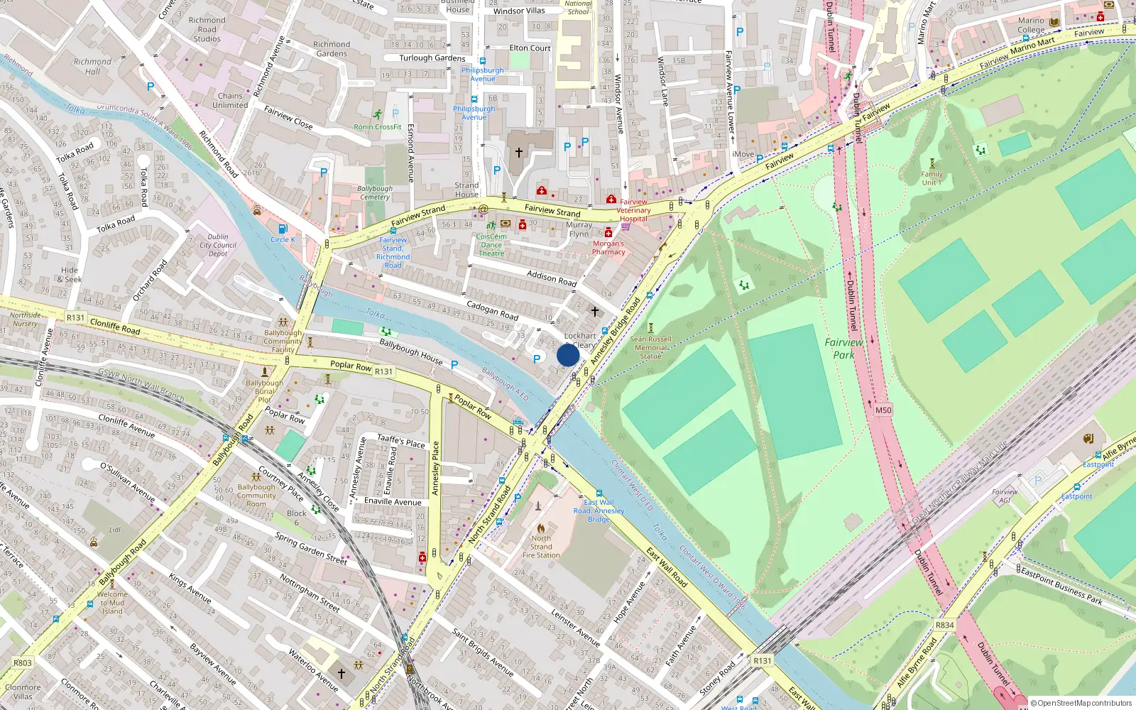 Overhead map showing the location of 6 Annesley Bridge Road, Dublin 3