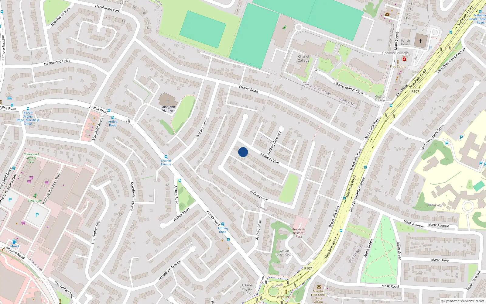 Overhead map showing the location of 6 Ardbeg Drive, Artane, Dublin 5