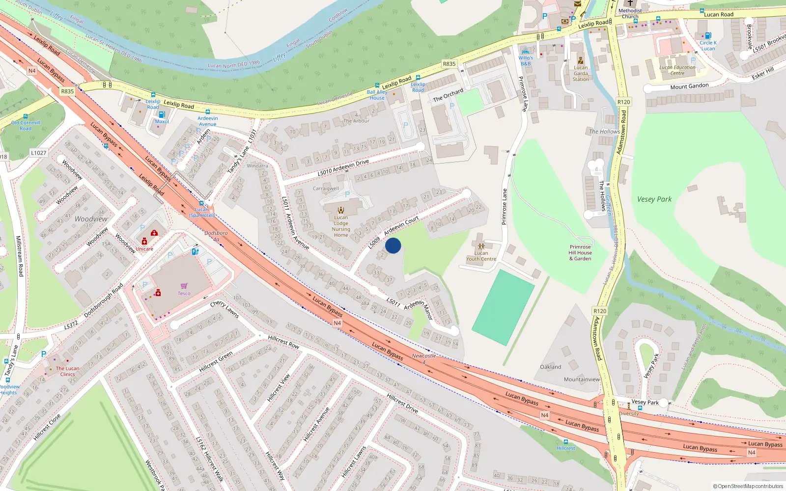 Overhead map showing the location of 6 Ardeevin Court, Lucan, Dublin