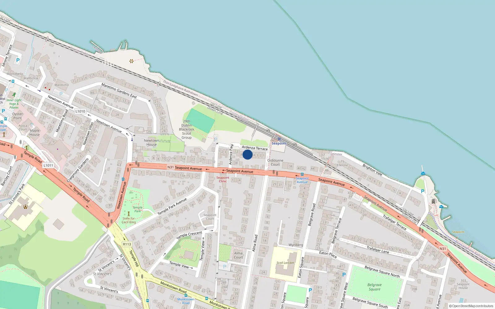 Overhead map showing the location of 6 Ardenza Terrace, Monkstown