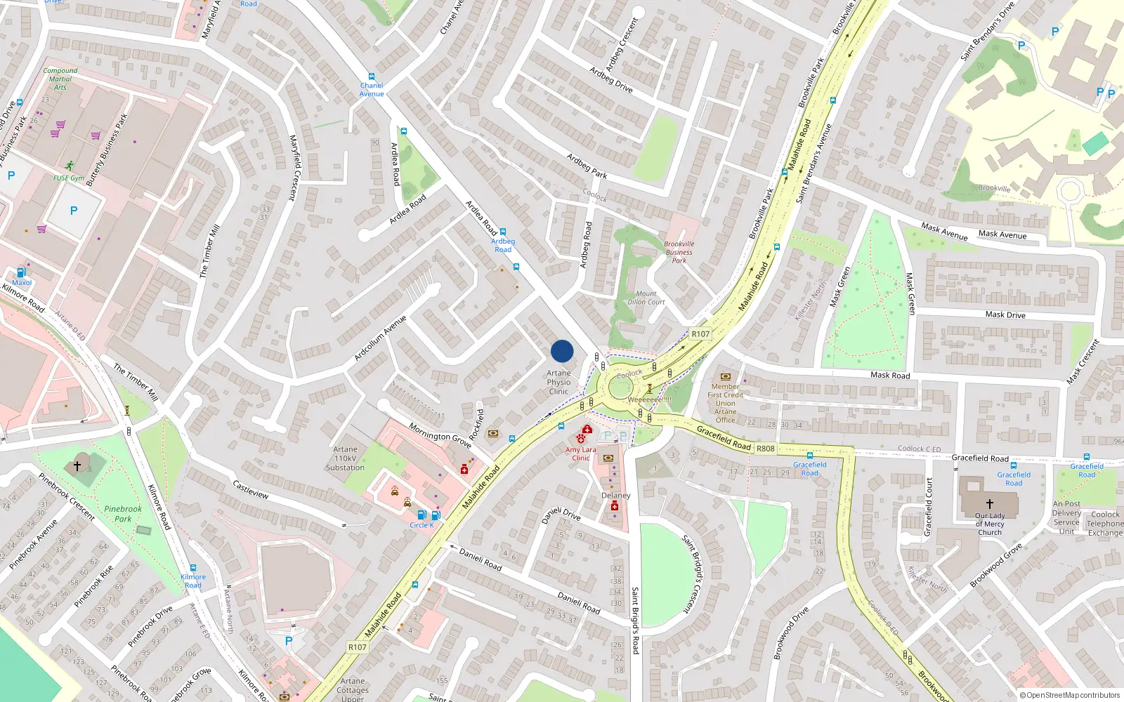 Overhead map showing the location of 6 Ardlea Road, Artane, Dublin 5