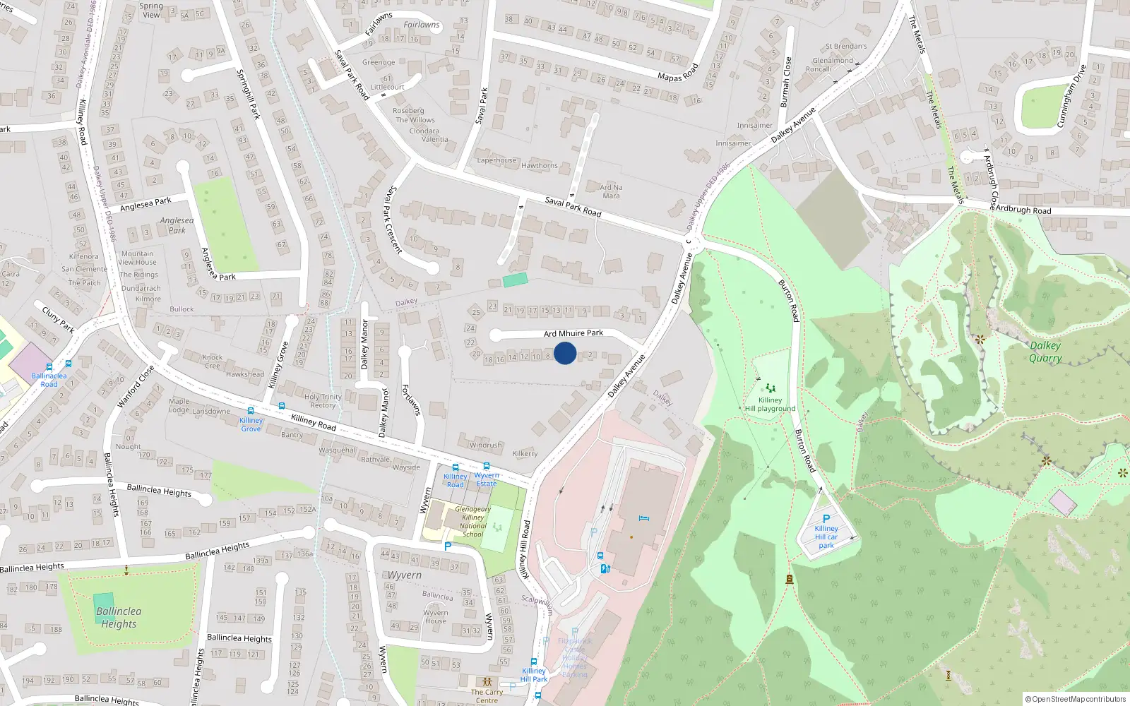 Overhead map showing the location of 6 Ardmhuire Park, Dalkey