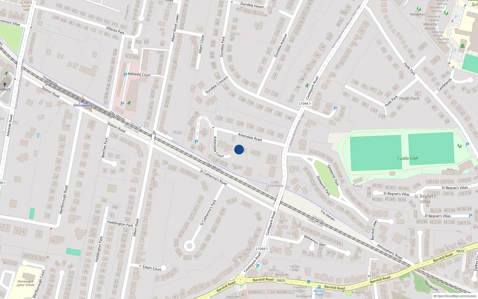 Overhead map showing the location of 6 Arkendale Road, Dublin