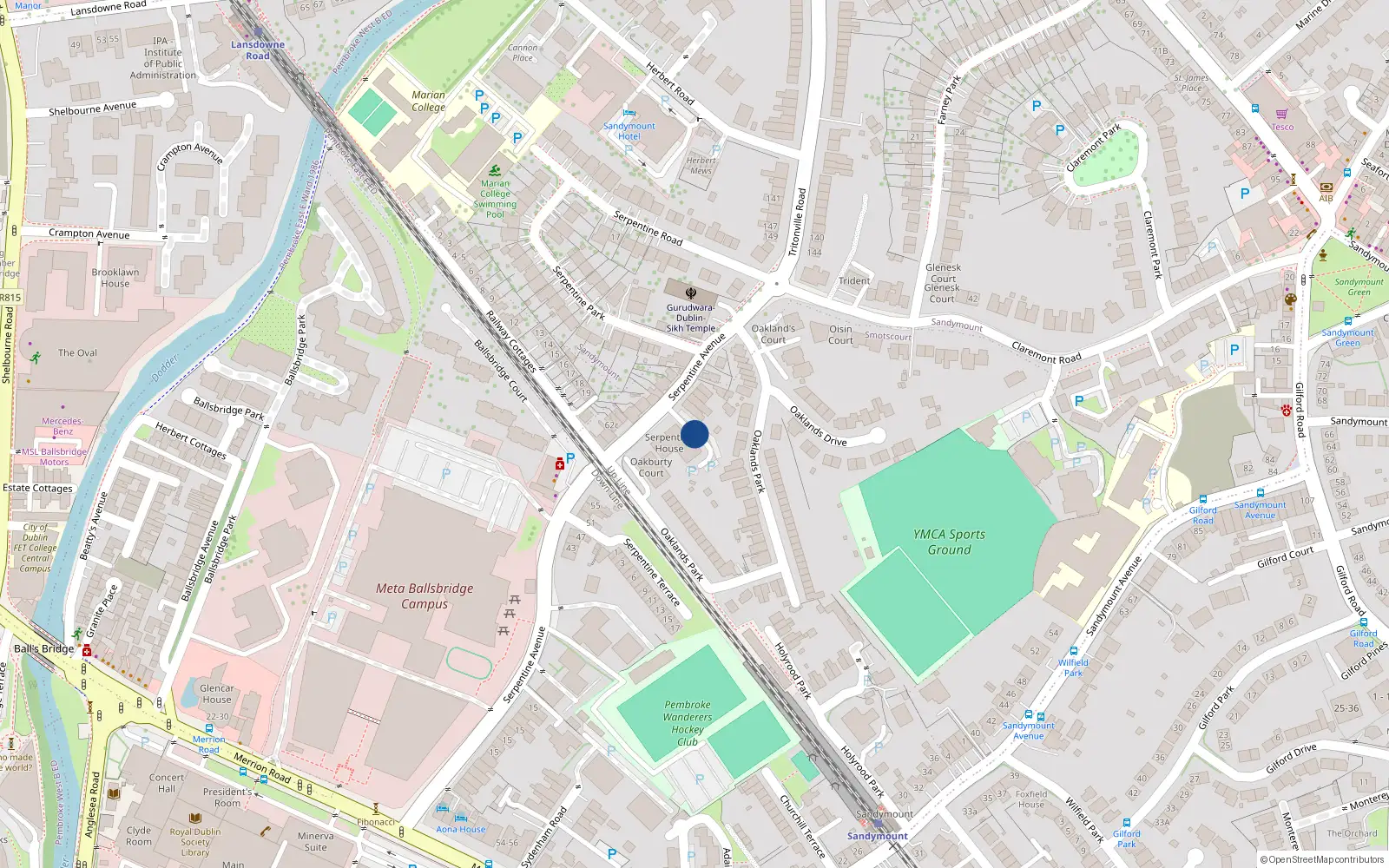 Overhead map showing the location of 6 Ash House, Oakbury Court, Sandymount