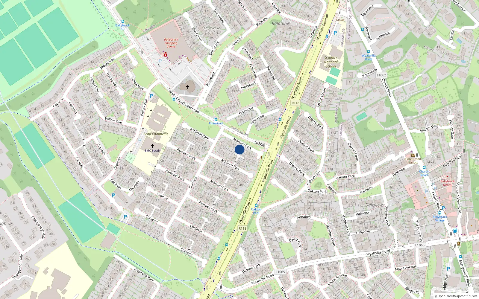 Overhead map showing the location of 6 Ashlawn Park, Ballybrack, Dublin