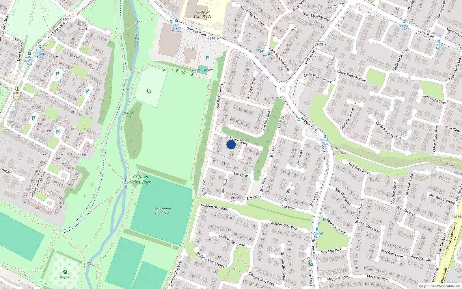 Overhead map showing the location of 6 Ashpark Court, Lucan, Co. Dublin