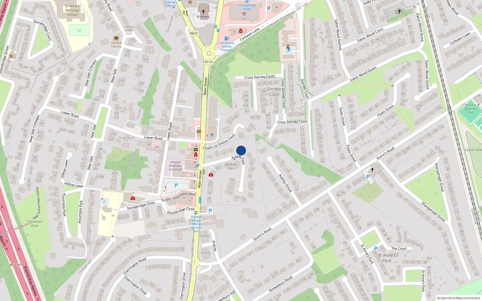 Overhead map showing the location of 6 Aubrey Park, Shankill