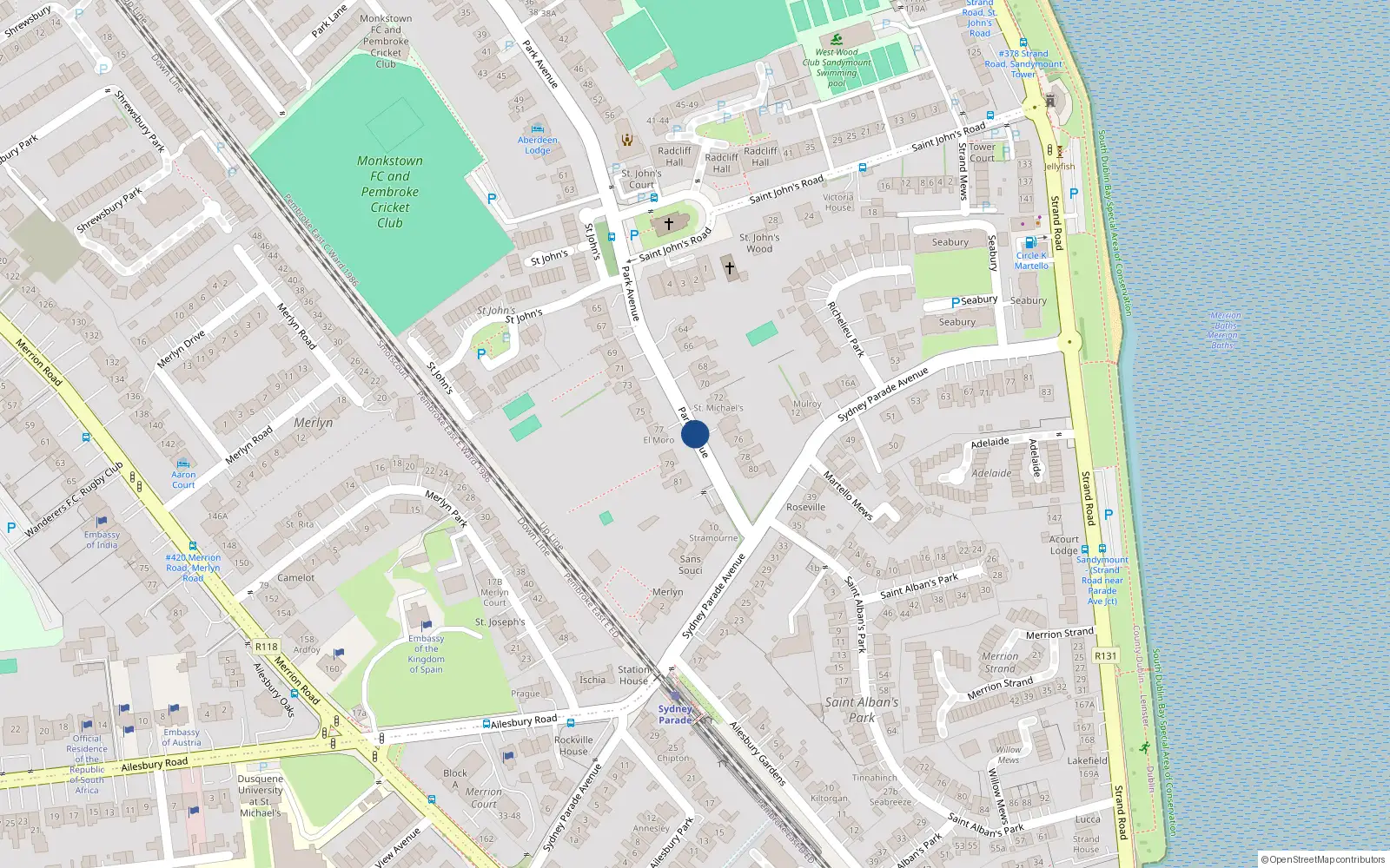 Overhead map showing the location of 6 Avondale Mews, Park Avenue, Sandymount
