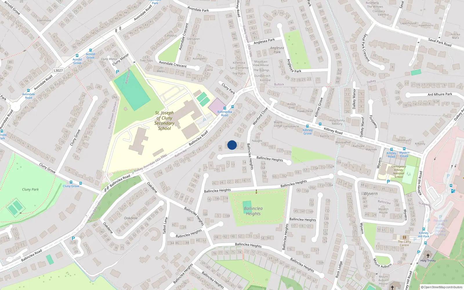 Overhead map showing the location of 6 Ballinclea Heights, Killiney