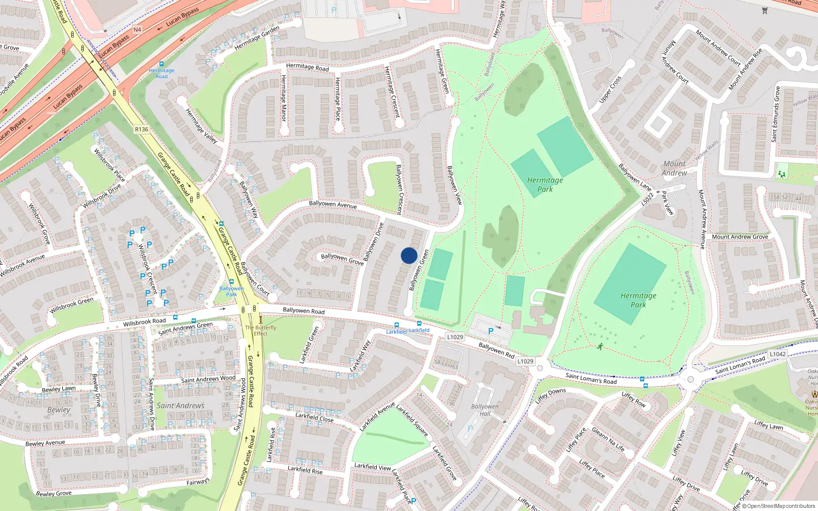 Overhead map showing the location of 6 Ballyowen Green, Lucan, Dublin