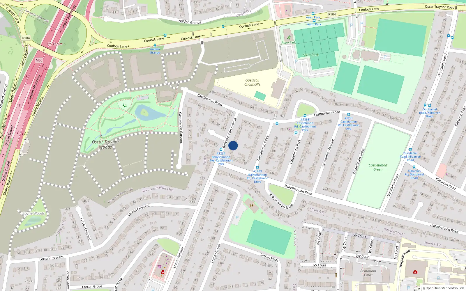 Overhead map showing the location of 6 Ballyshannon Avenue, Dublin 5