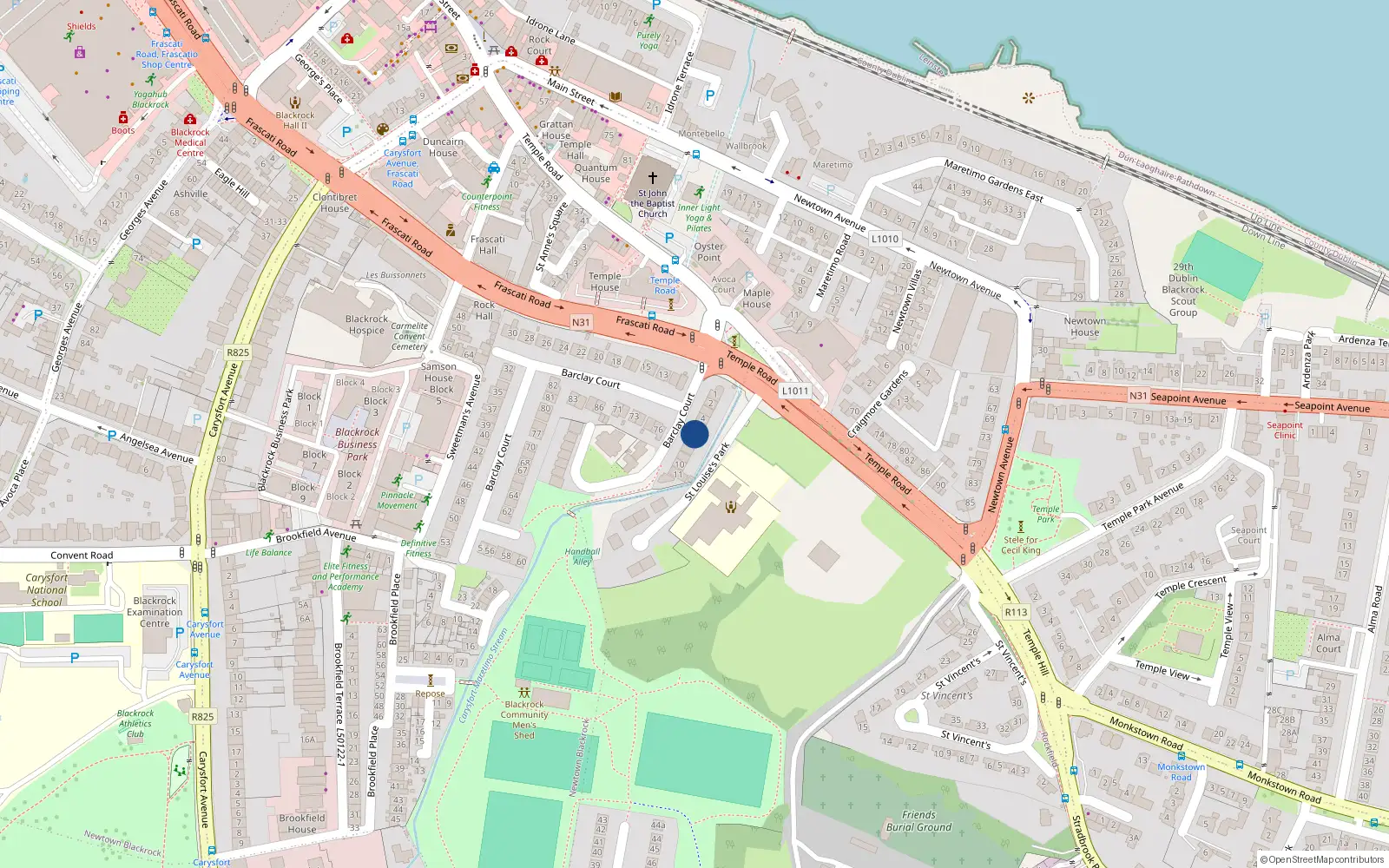 Overhead map showing the location of 6 Barclay Court, Blackrock, Dublin