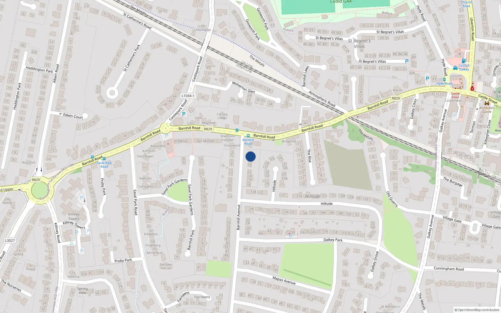 Overhead map showing the location of 6 Barnhill Avenue, Dalkey, Dublin