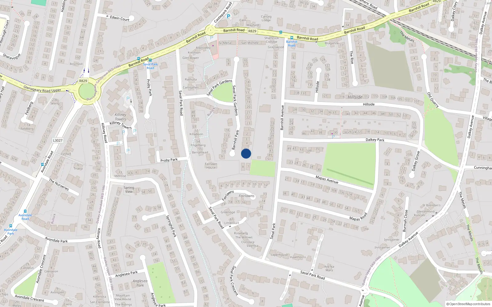 Overhead map showing the location of 6 Barnhill Park, Dalkey