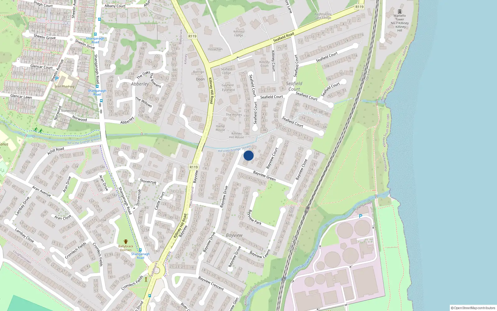Overhead map showing the location of 6 Bayview Drive, Killiney