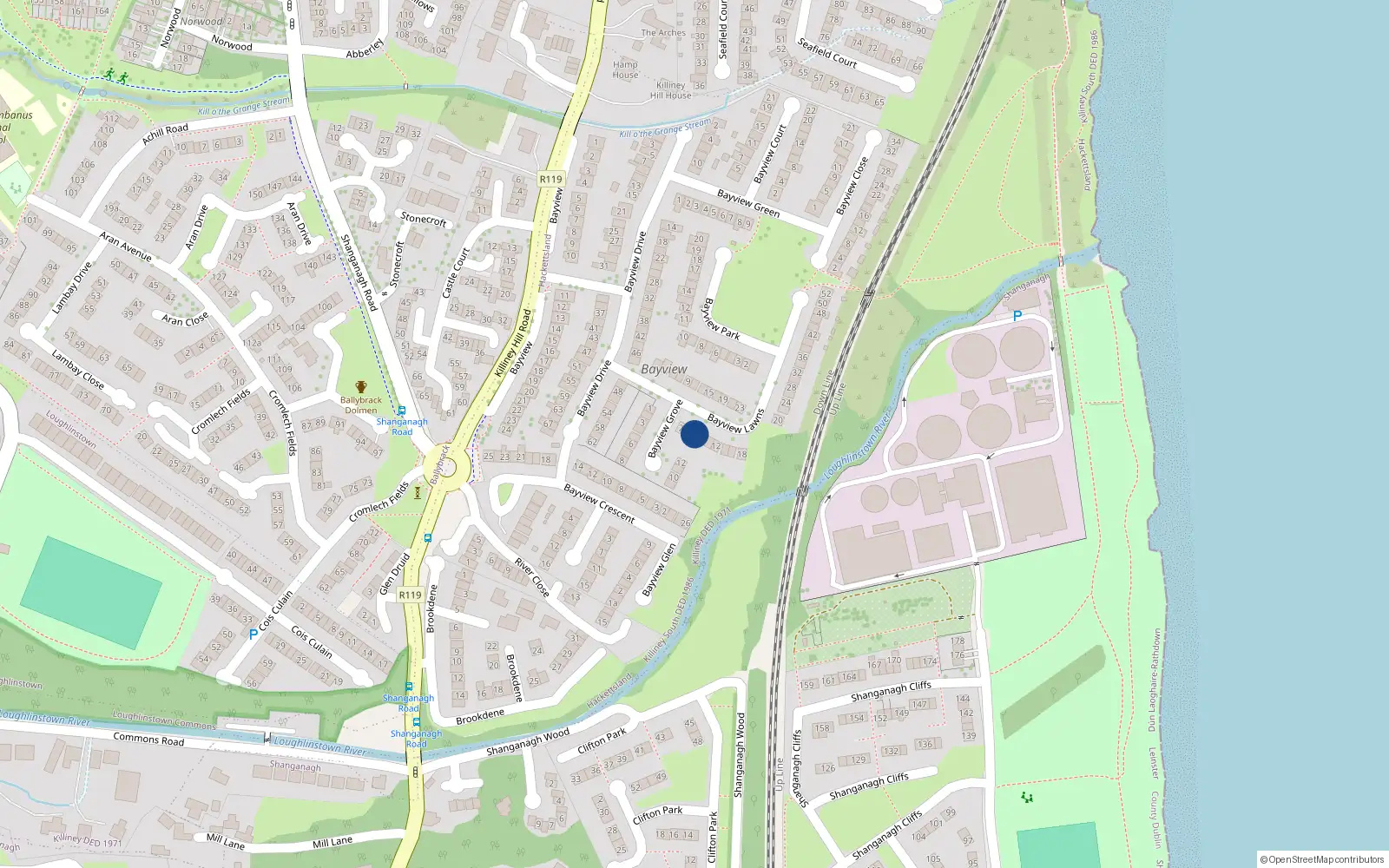 Overhead map showing the location of 6 Bayview Lawns, Killiney