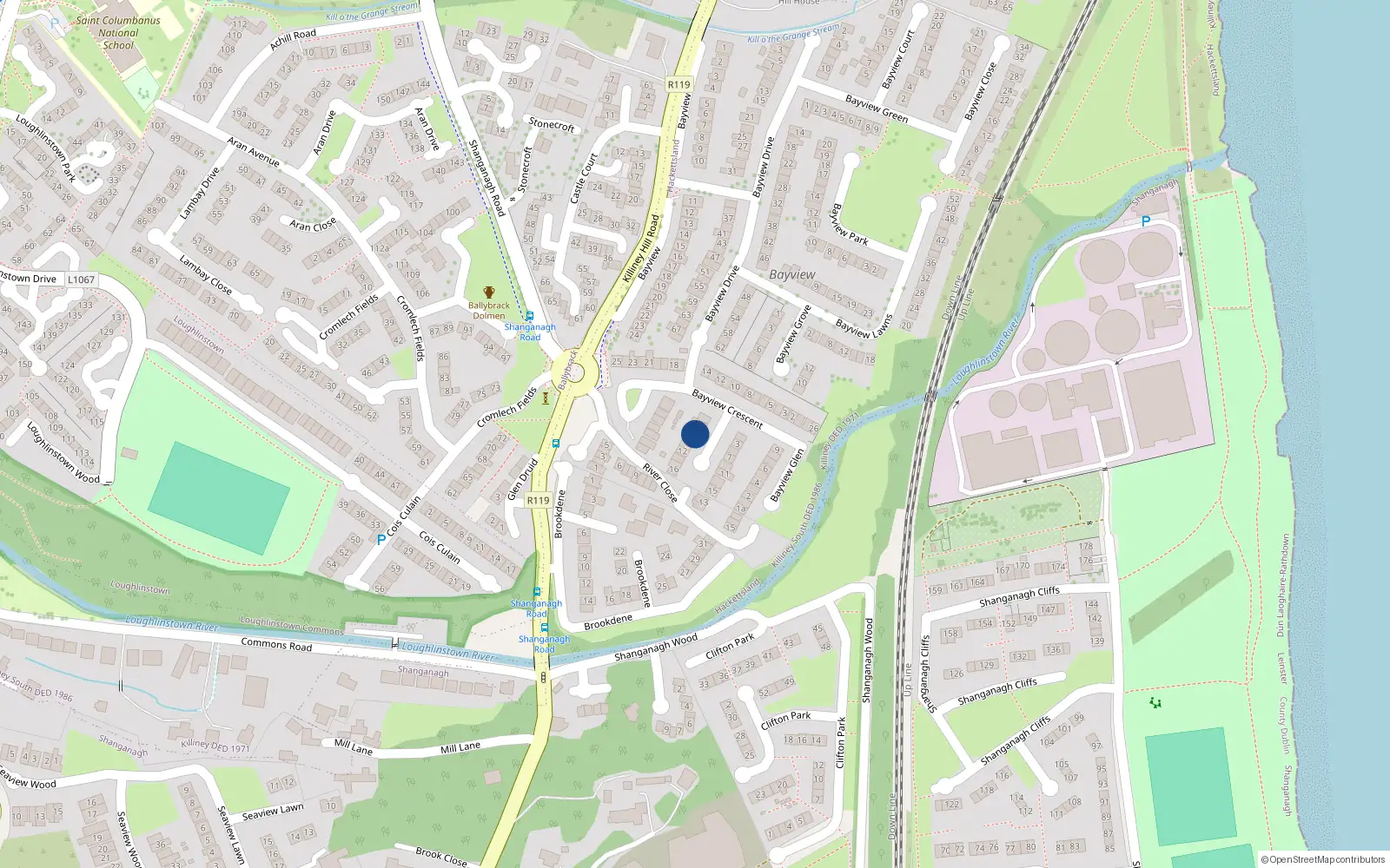 Overhead map showing the location of 6 Bayview Rise, Killiney, Dublin