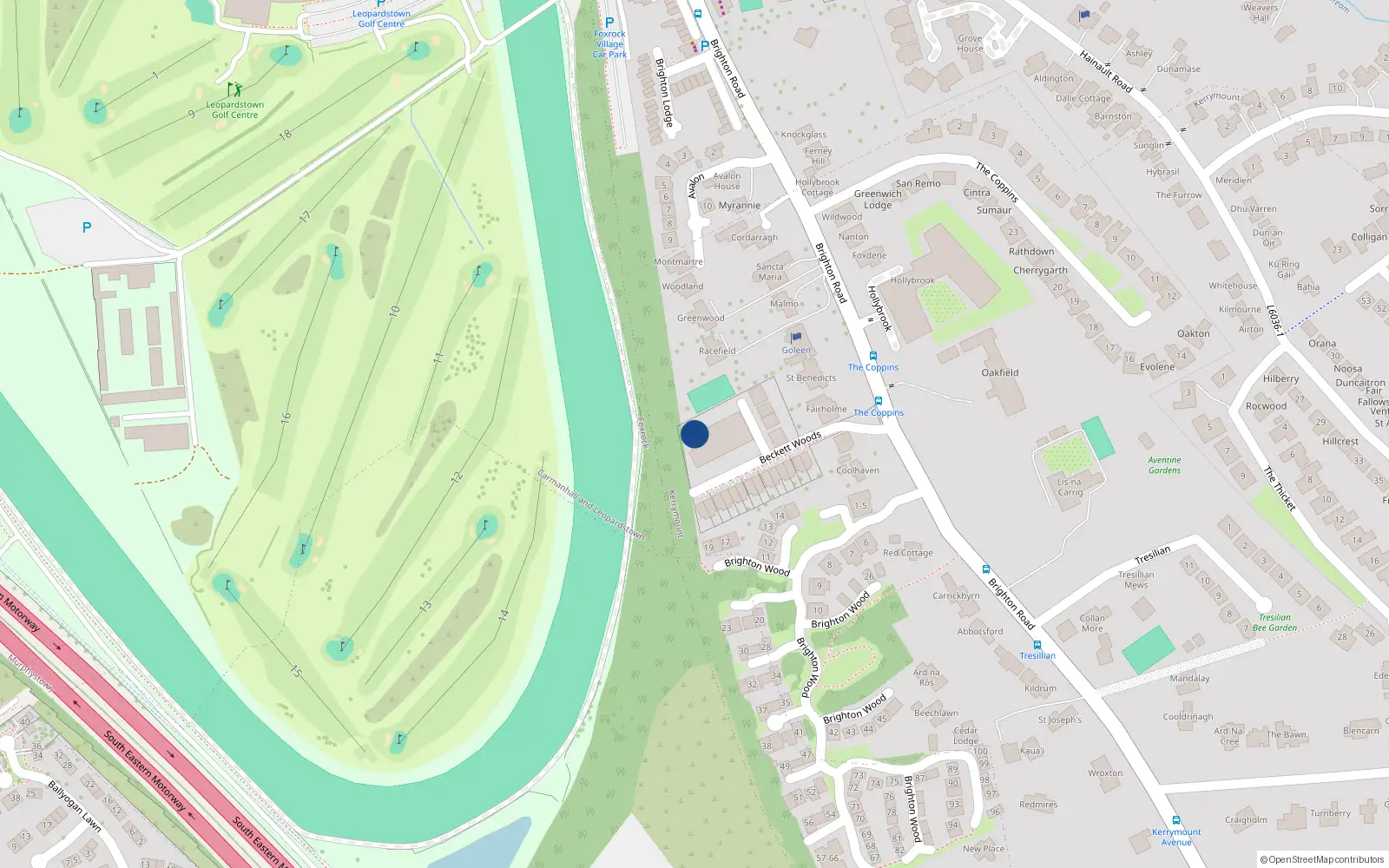 Overhead map showing the location of 6 Beckett Woods, Brighton Road, Foxrock