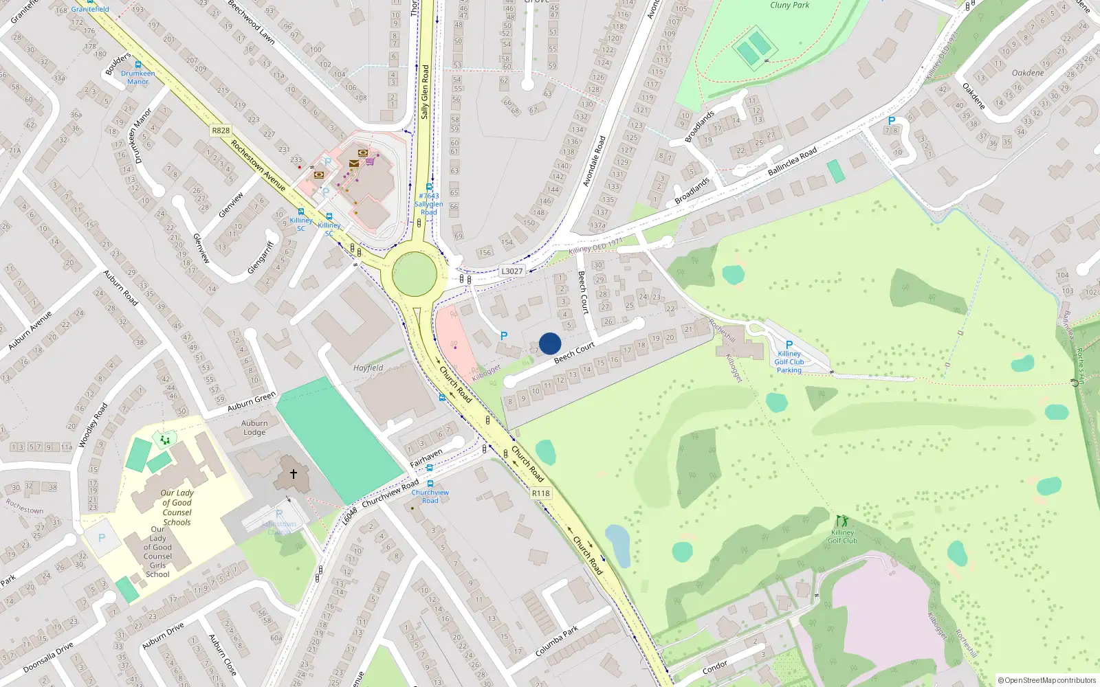 Overhead map showing the location of 6 Beech Court, Killiney