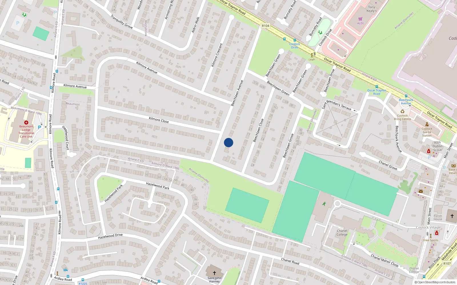Overhead map showing the location of 6 Beechlawn Avenue, Artane, Dublin 5