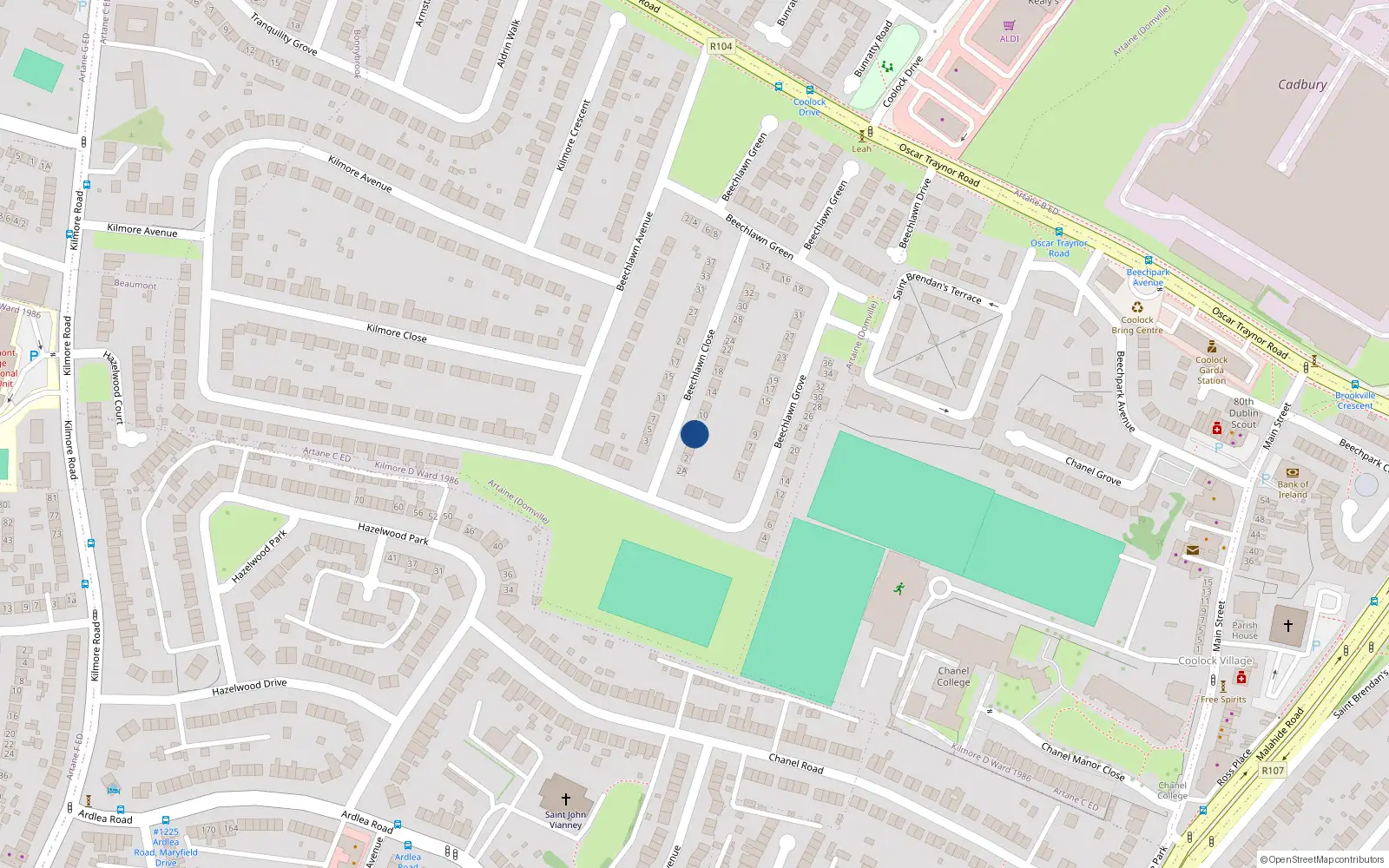 Overhead map showing the location of 6 Beechlawn Close, Coolock, Dublin 5