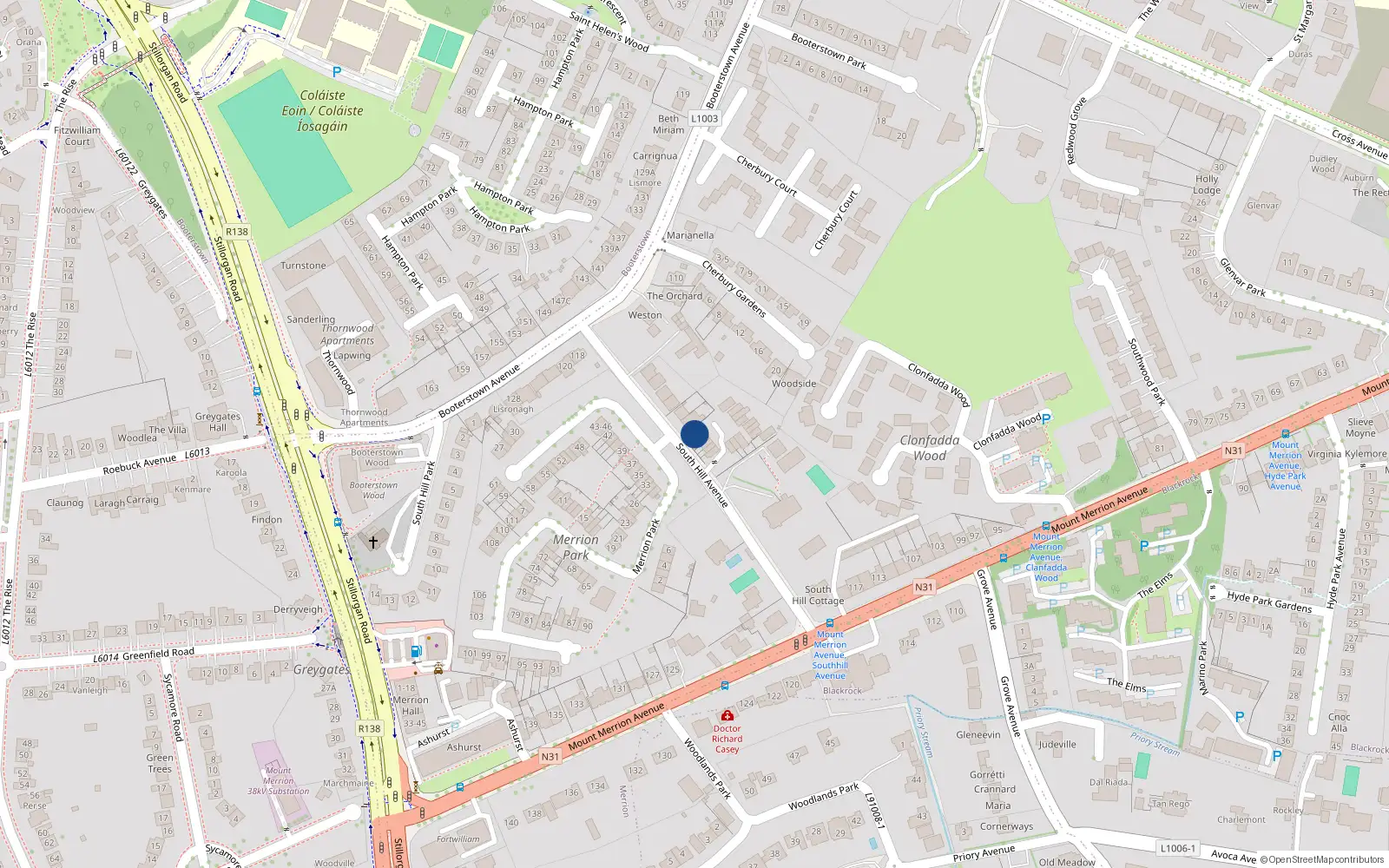 Overhead map showing the location of 6 Beechlawn, South Hill Avenue, Blackrock
