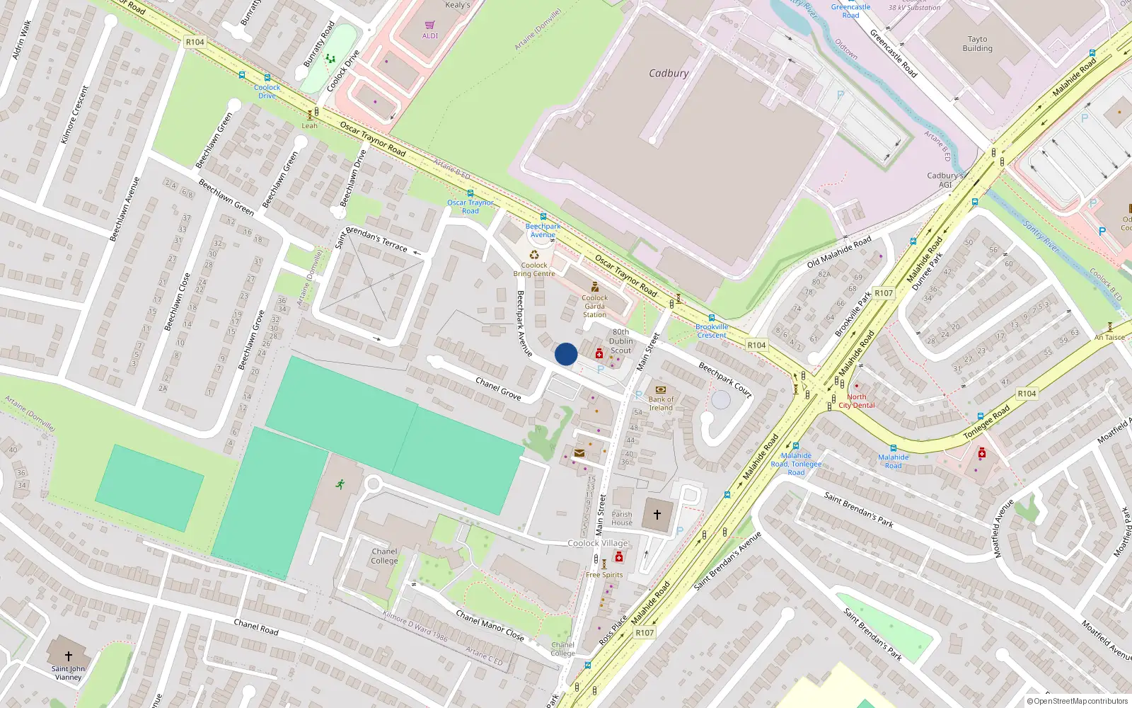 Overhead map showing the location of 6 Beechpark Avenue, Dublin 5