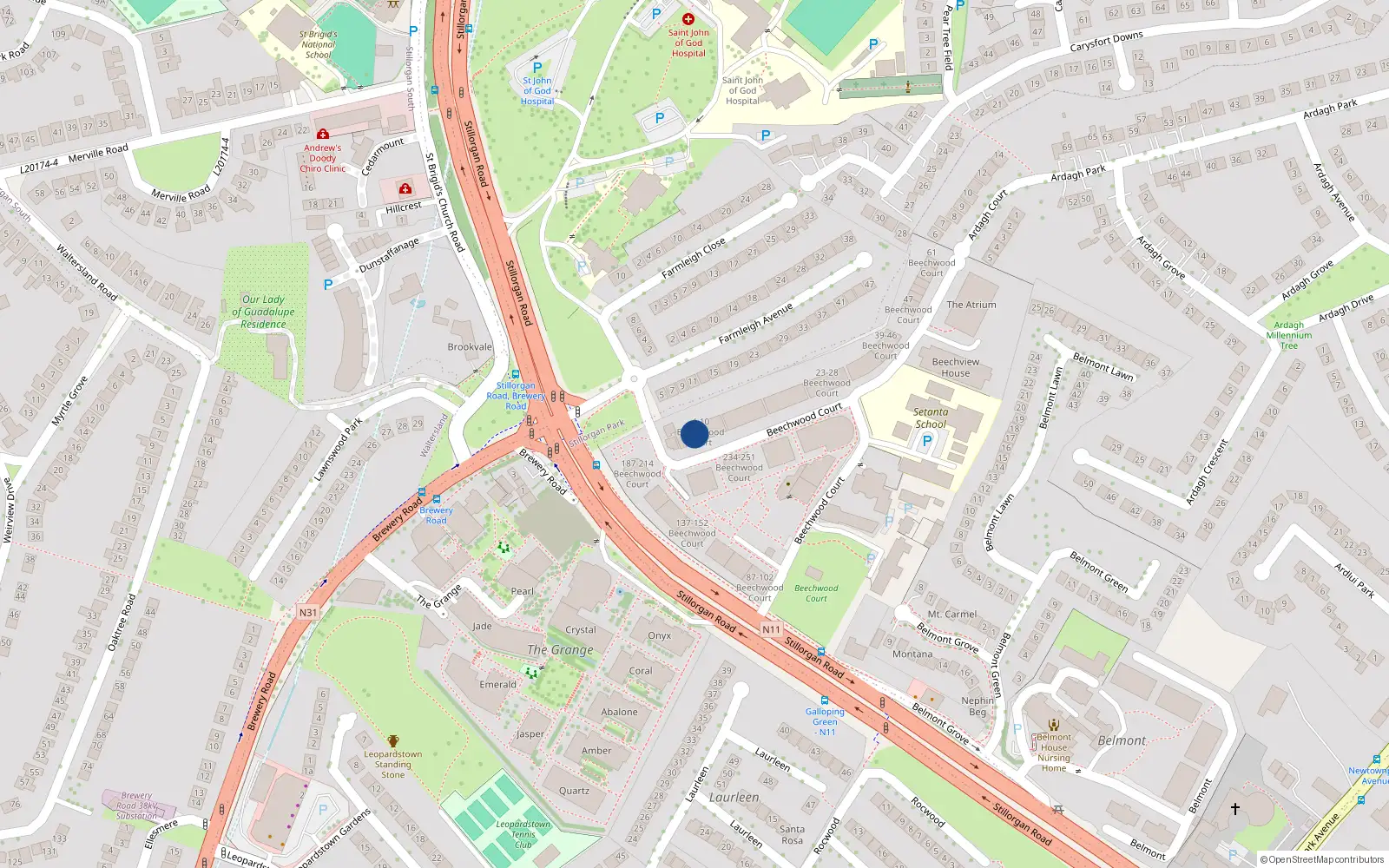 Overhead map showing the location of 6 Beechwood Court, Dublin