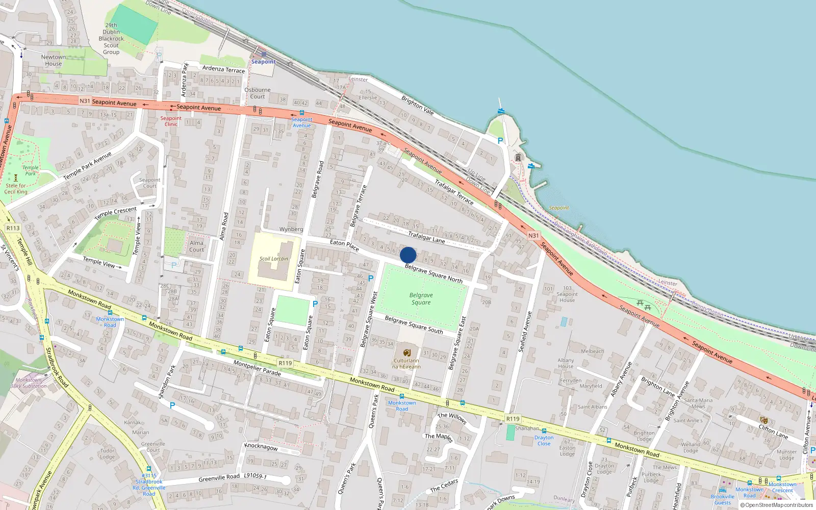 Overhead map showing the location of 6 Belgrave Square, Monkstown, Dublin
