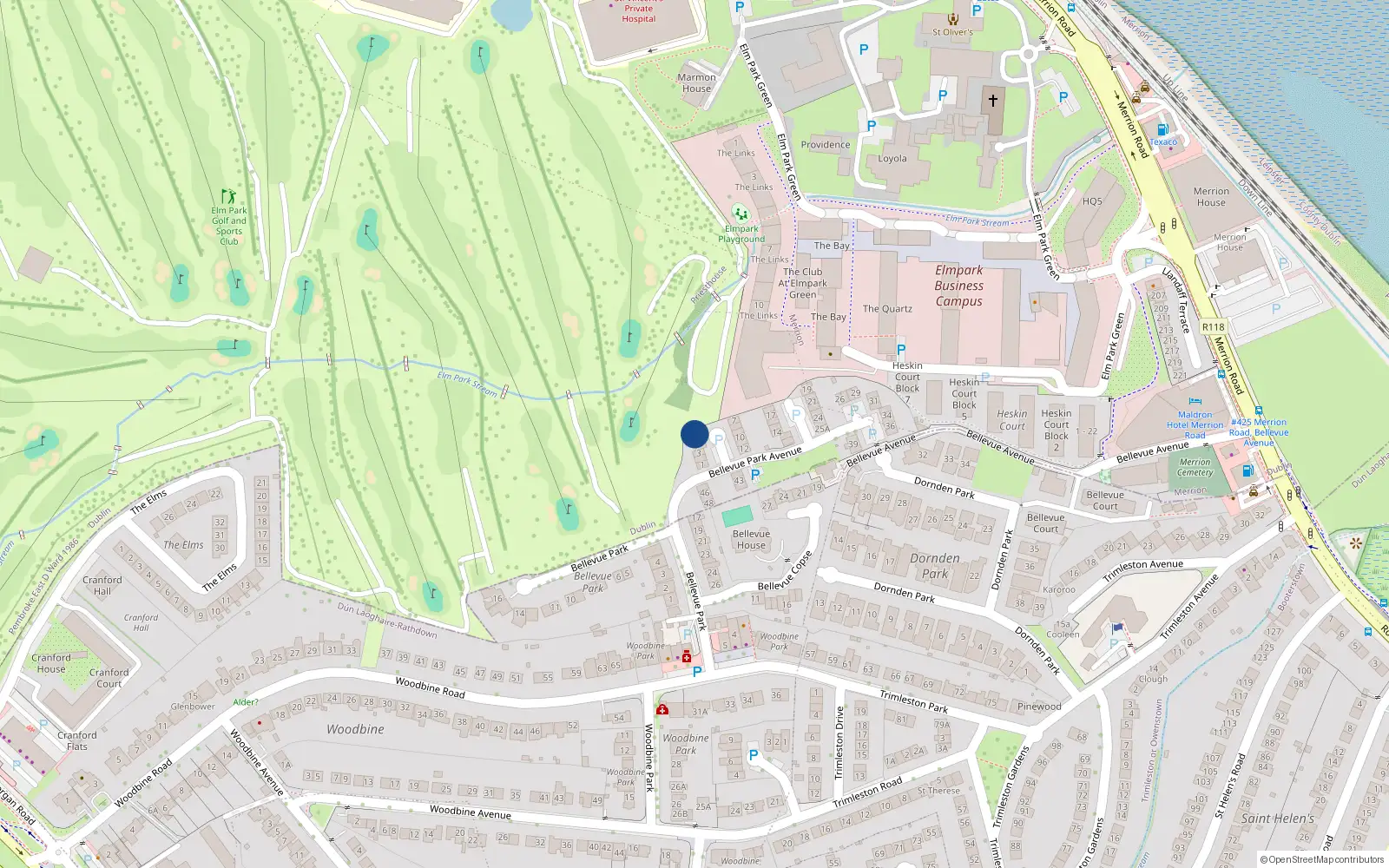 Overhead map showing the location of 6 Bellevue Park Avenue, Priesthouse