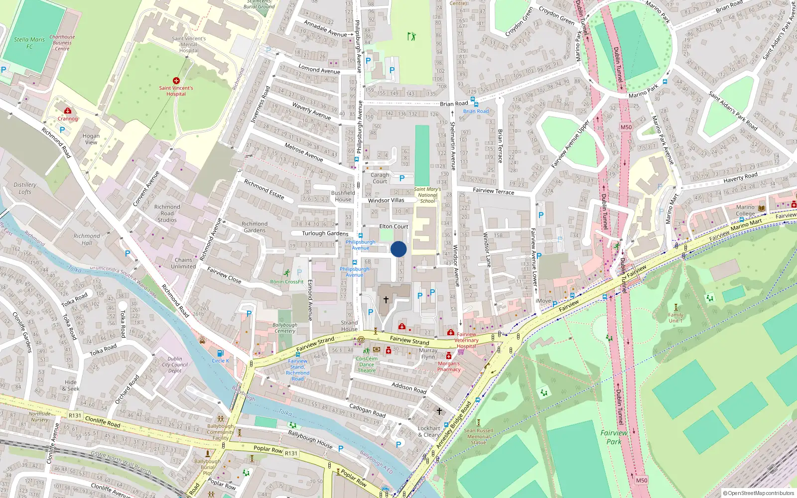 Overhead map showing the location of 6 Belmont Court, Philipsburgh Avenue, Dublin 3