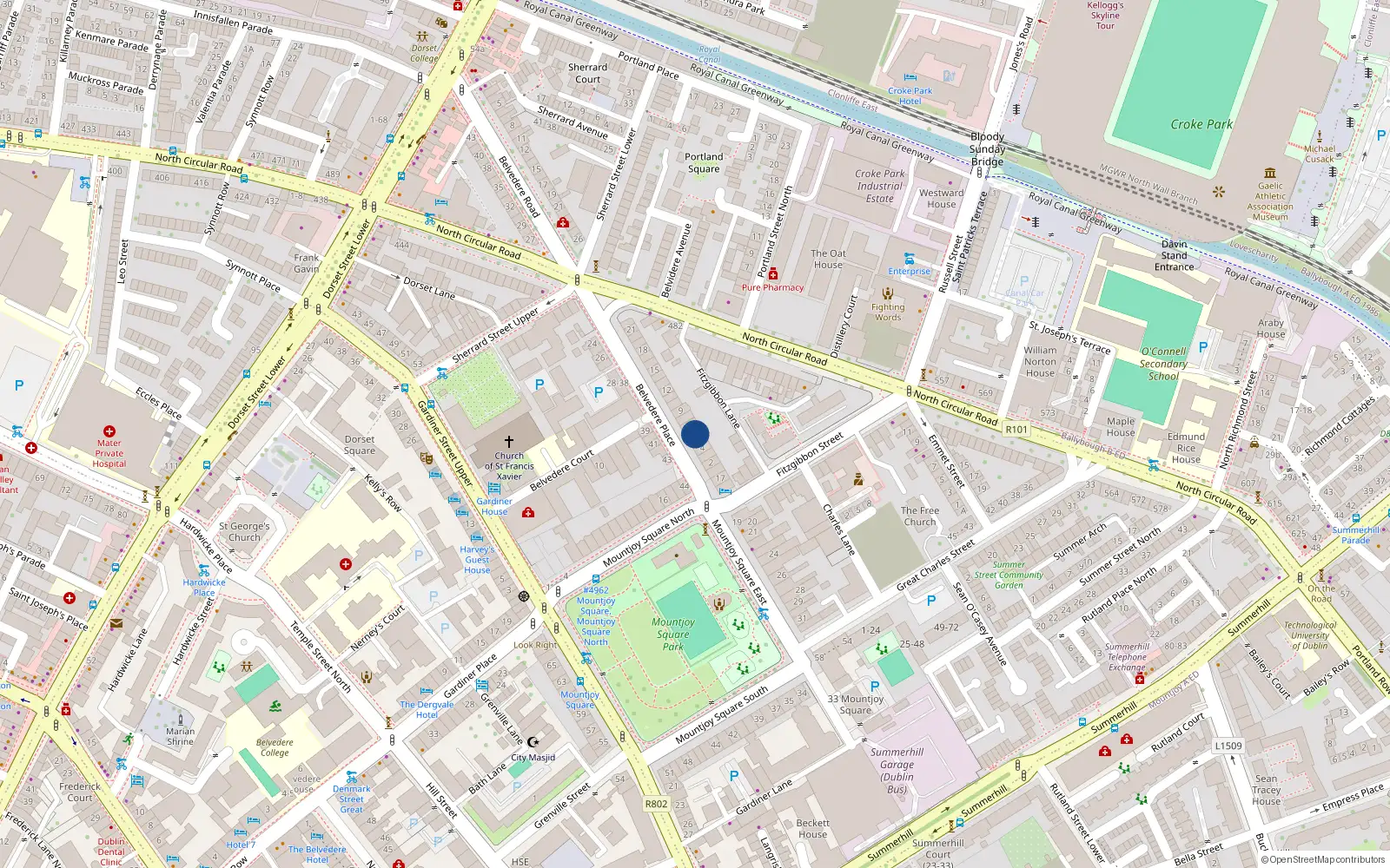 Overhead map showing the location of 6 Belvedere Place, Dublin 1