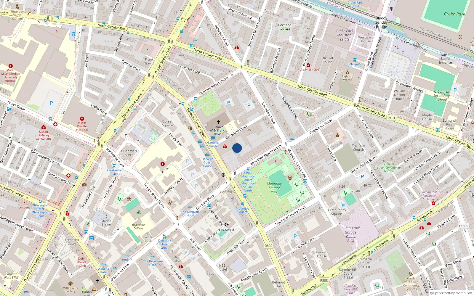 Overhead map showing the location of 6 Belvedere Square, Mountjoy, Dublin 1