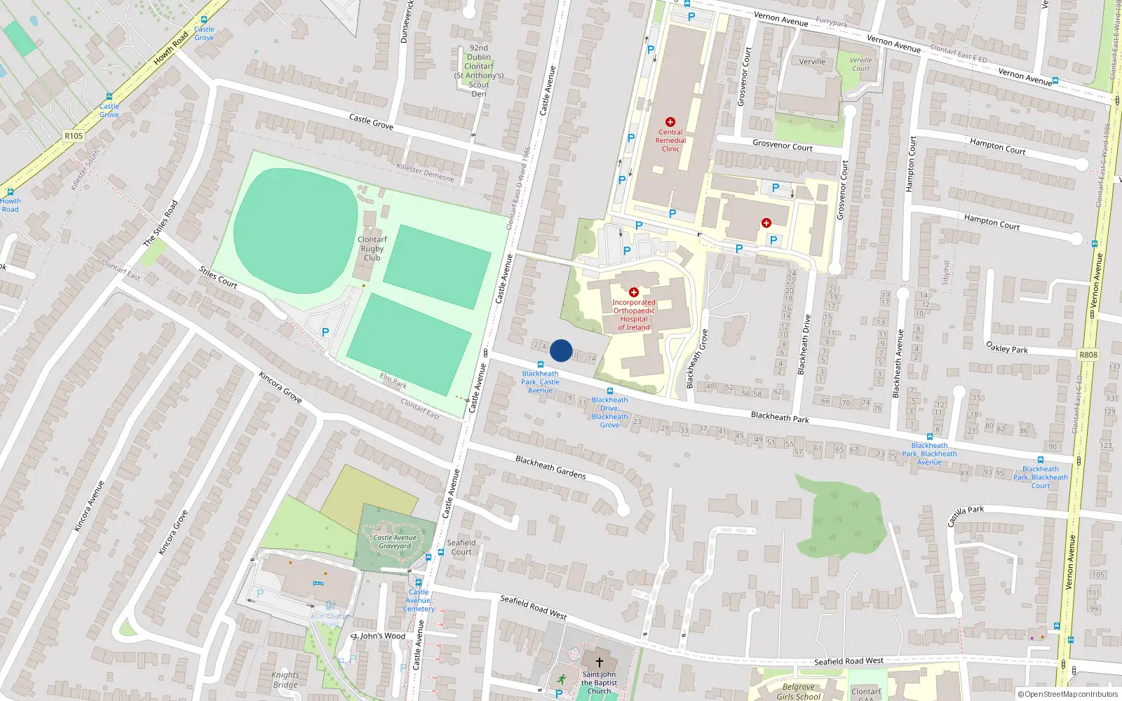 Overhead map showing the location of 6 Blackheath Park, Dublin 3