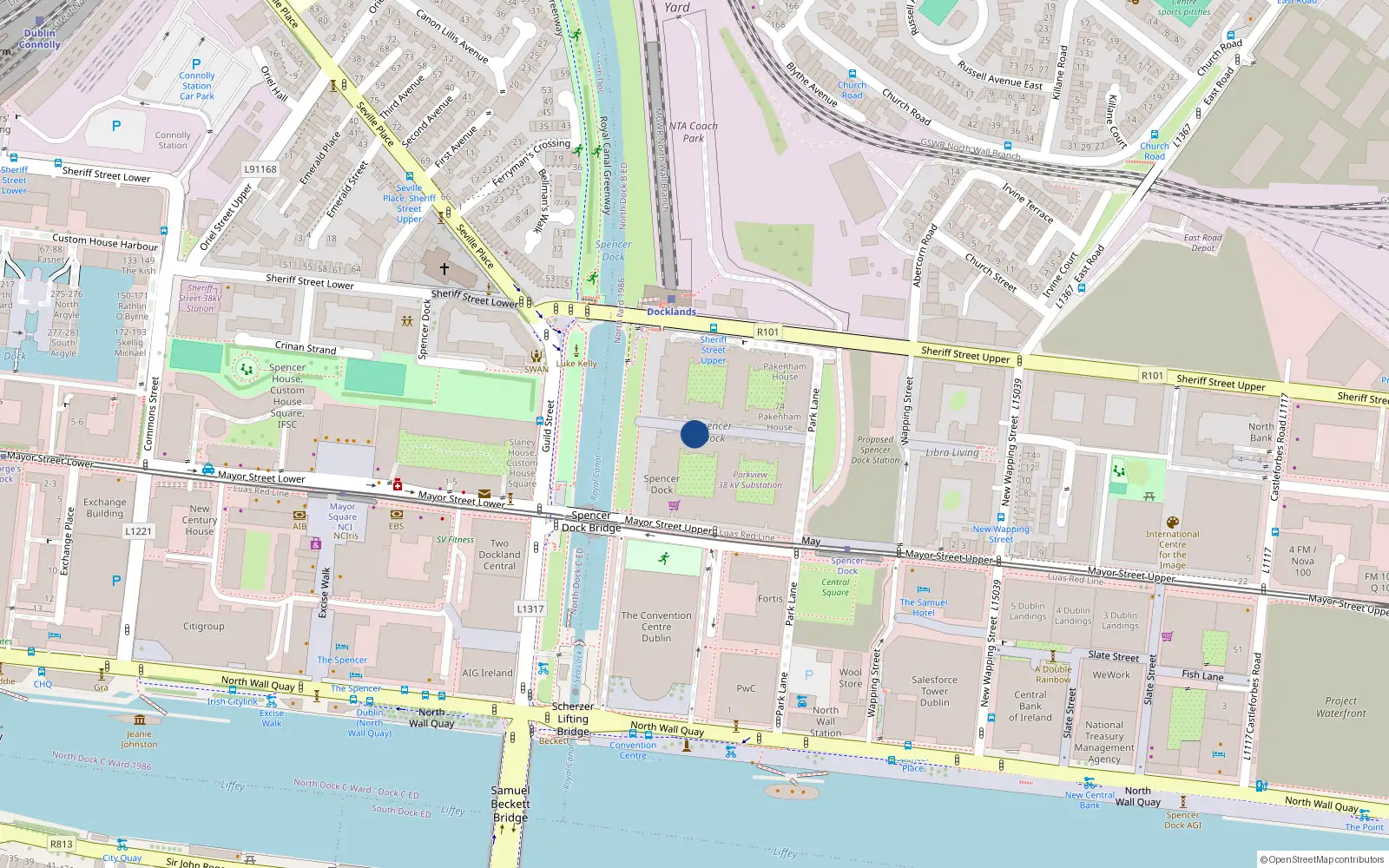 Overhead map showing the location of 6 Blackwater House, 12 Spencer Dock, Dublin 1