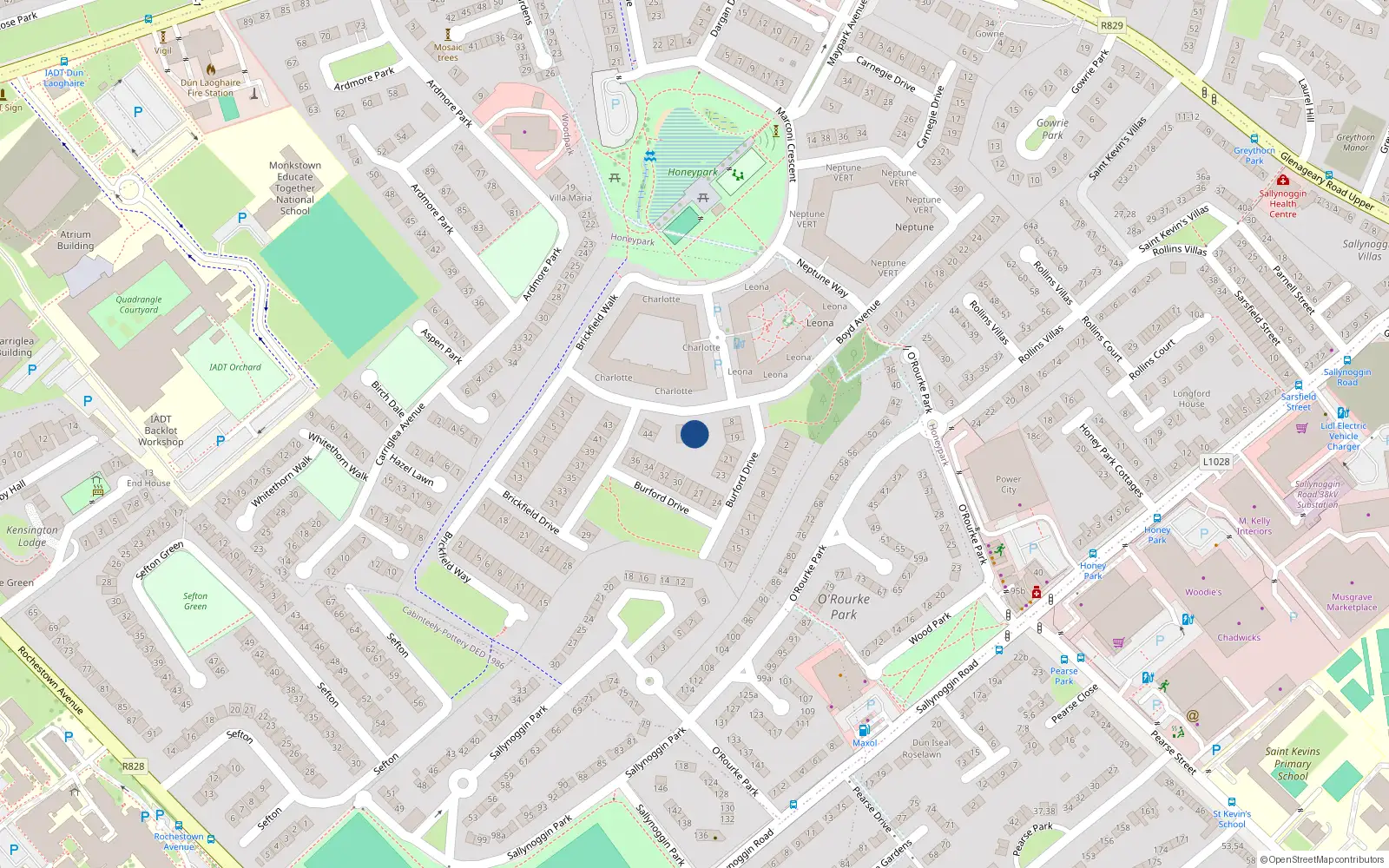 Overhead map showing the location of 6 Boyd Avenue, Dun Laoghaire