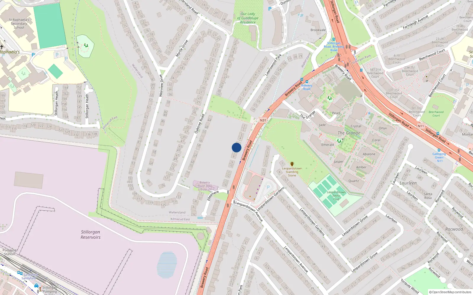 Overhead map showing the location of 6 Brewery Road, Dublin