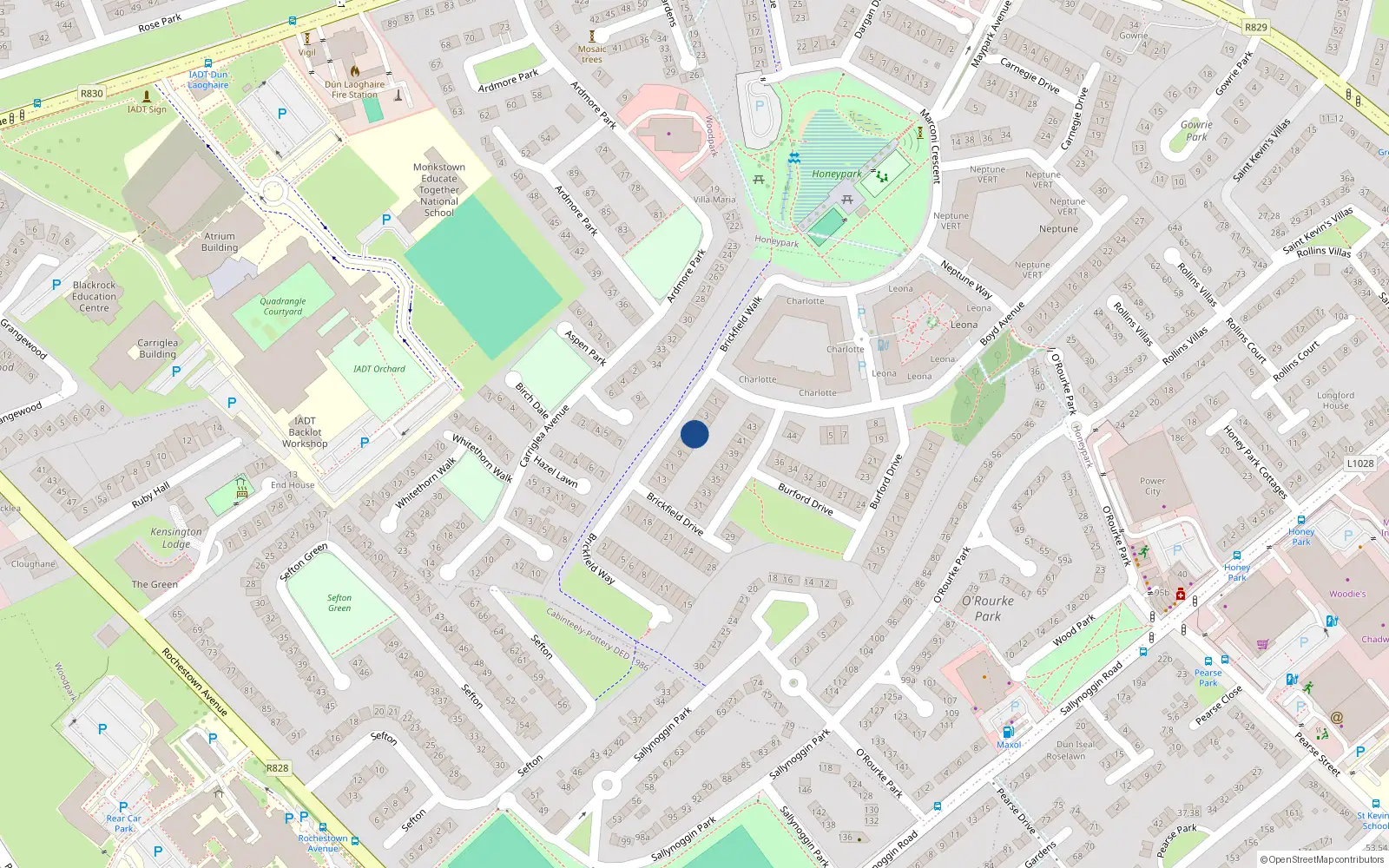 Overhead map showing the location of 6 Brickfield Drive, Dun Laoghaire