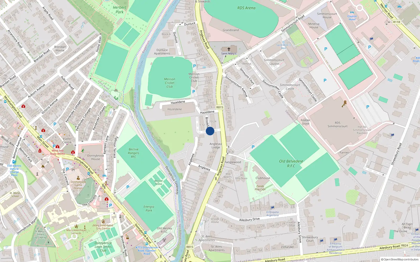 Overhead map showing the location of 6 Brookfield, Ballsbridge