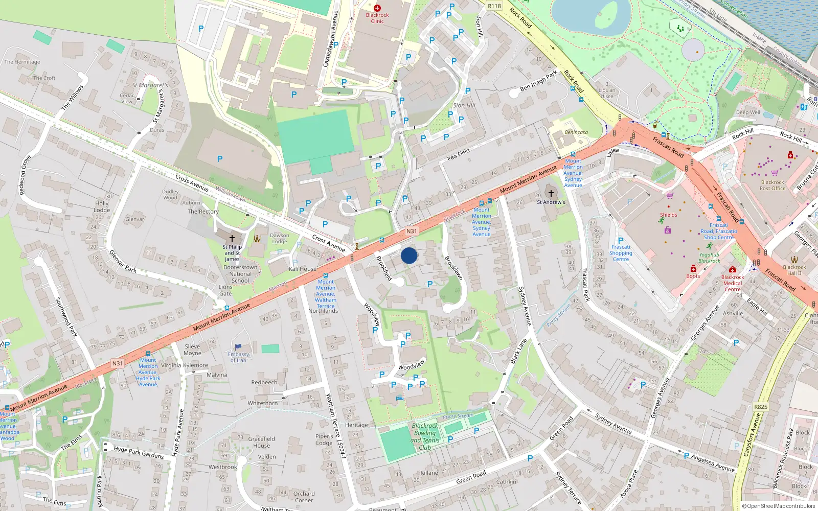 Overhead map showing the location of 6 Brookfield, Blackrock