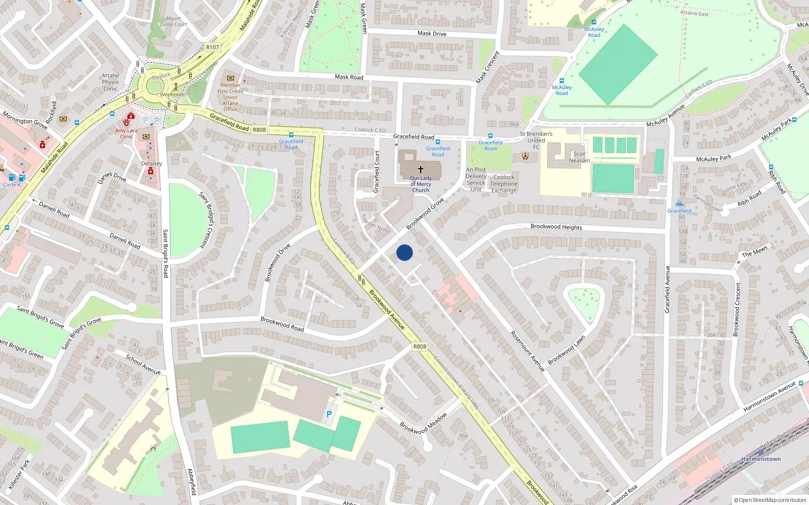 Overhead map showing the location of 6 Brookwood Grove, Dublin 5
