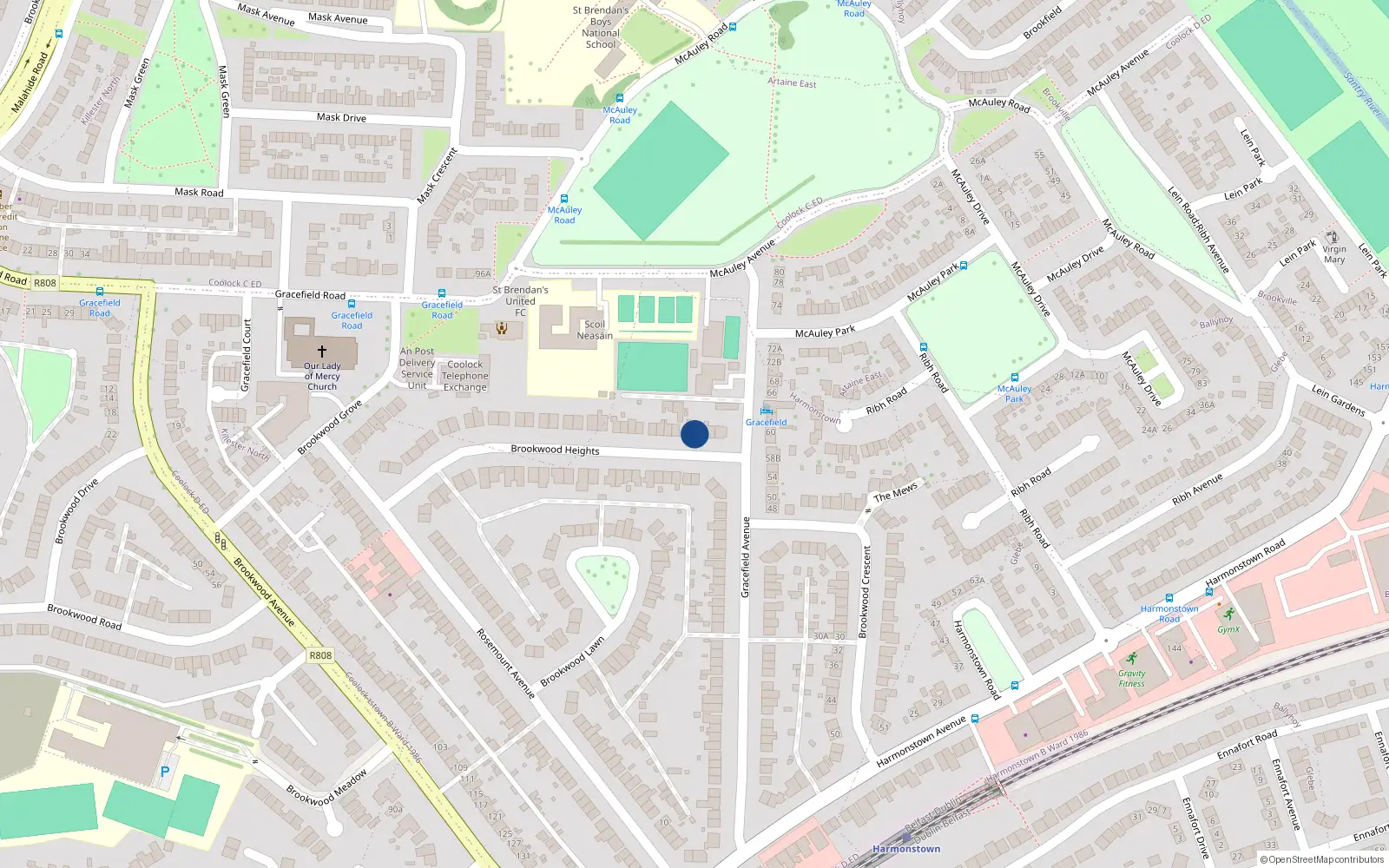 Overhead map showing the location of 6 Brookwood Heights, Dublin 5