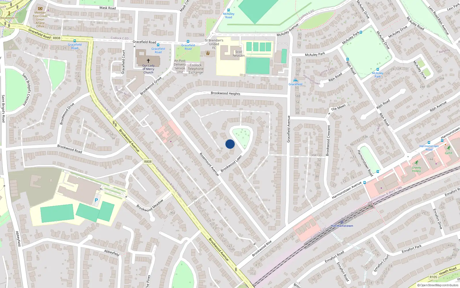 Overhead map showing the location of 6 Brookwood Lawn, Dublin 5