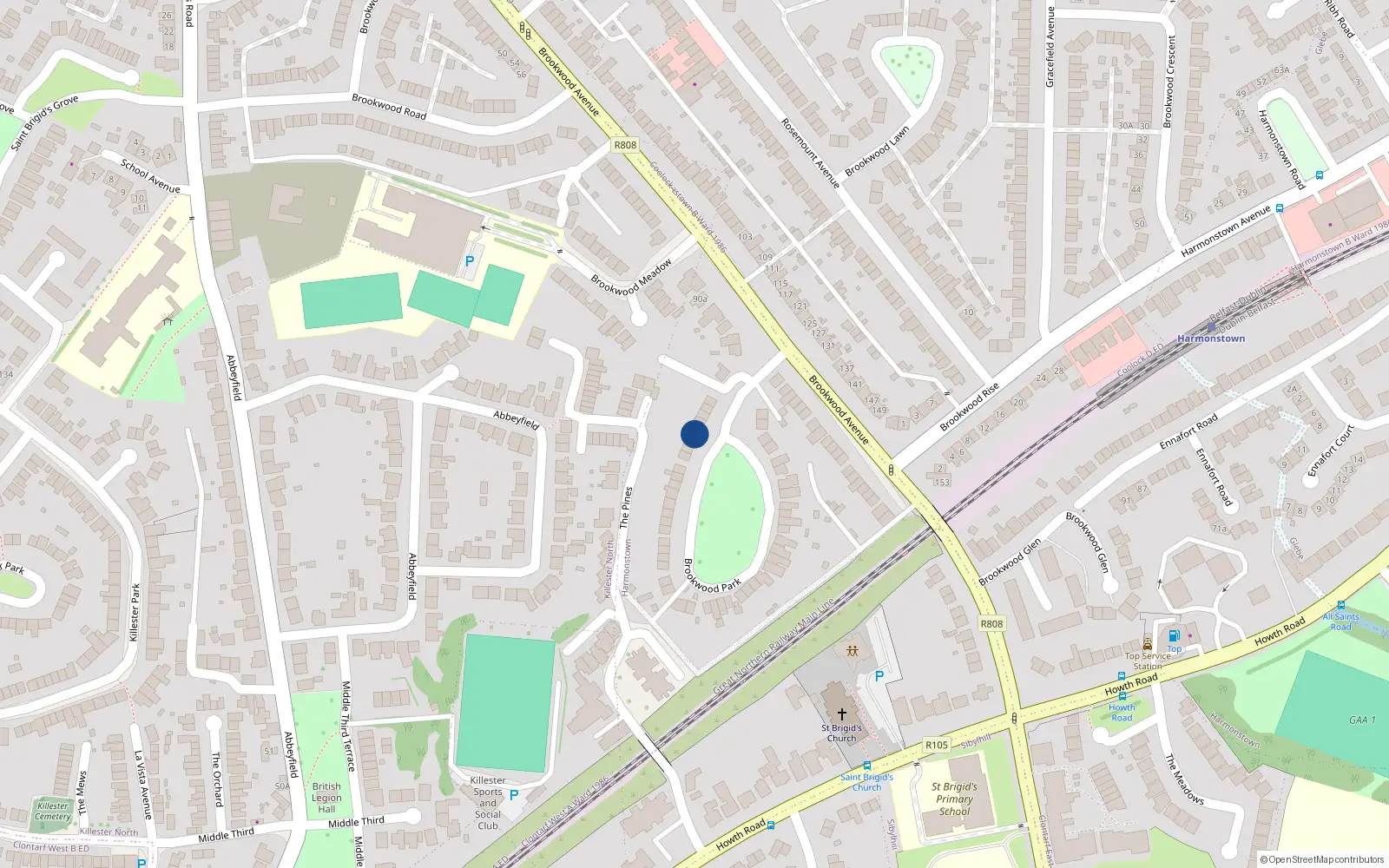 Overhead map showing the location of 6 Brookwood Park, Dublin 5