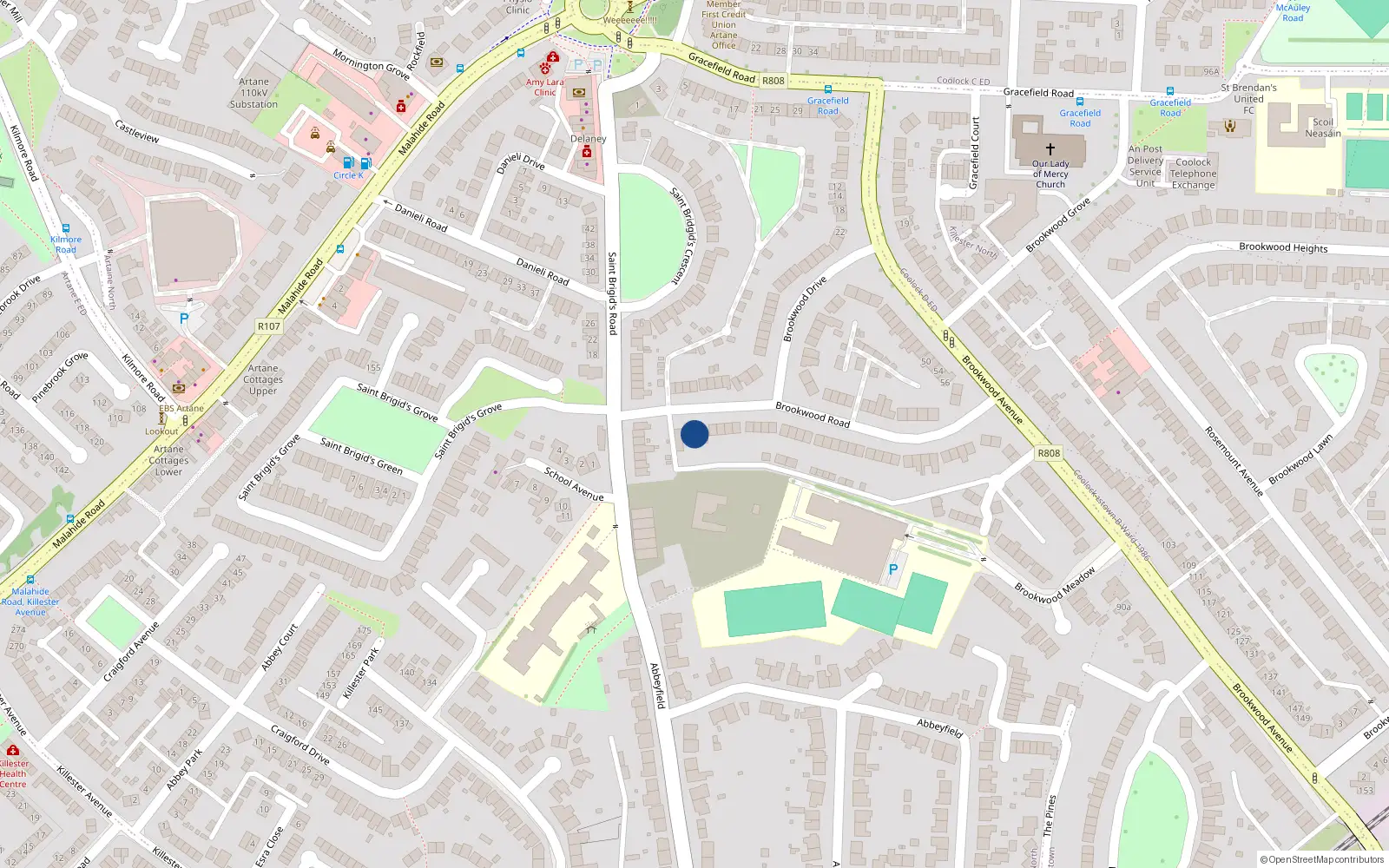 Overhead map showing the location of 6 Brookwood Road, Dublin 5