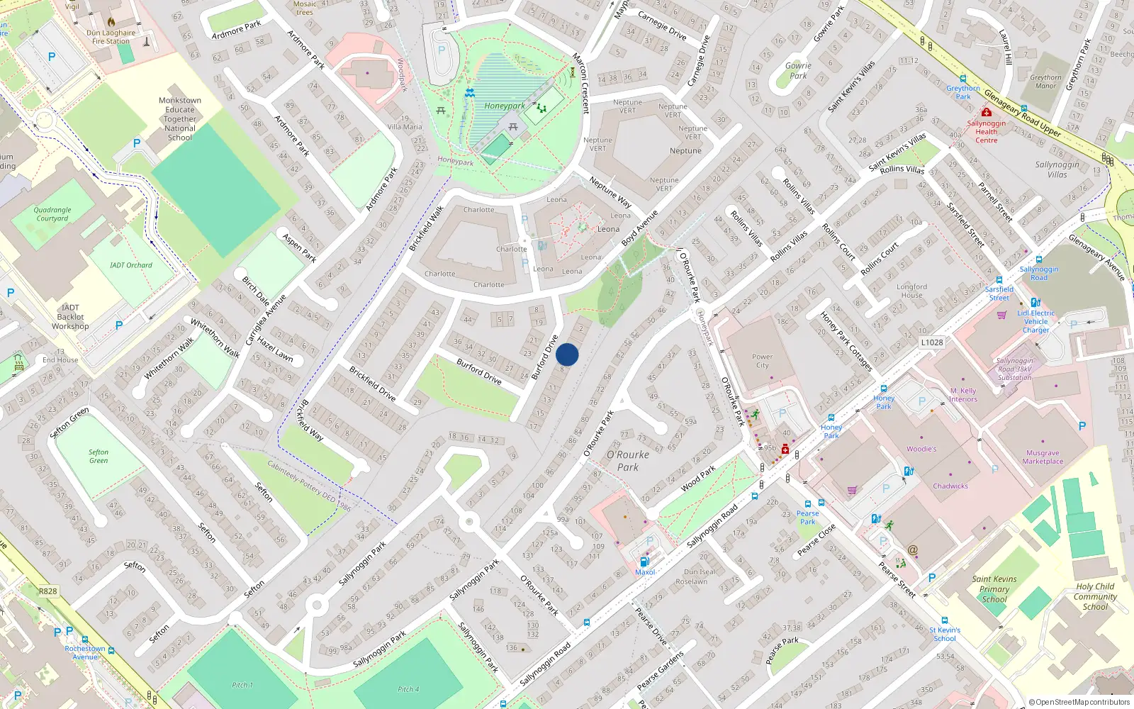 Overhead map showing the location of 6 Burford Drive, Dun Laoghaire