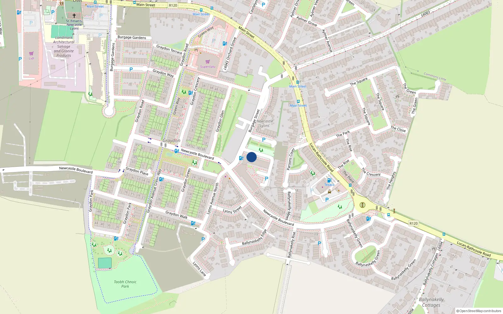 Overhead map showing the location of 6 Burgage Green, Newcastle South