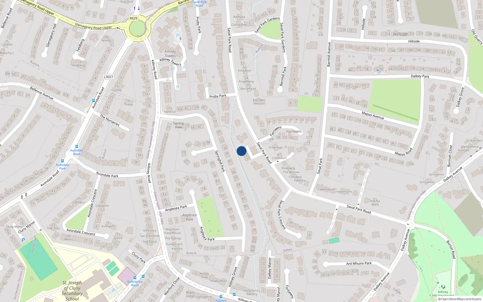 Overhead map showing the location of 6 Caldragh, Dalkey