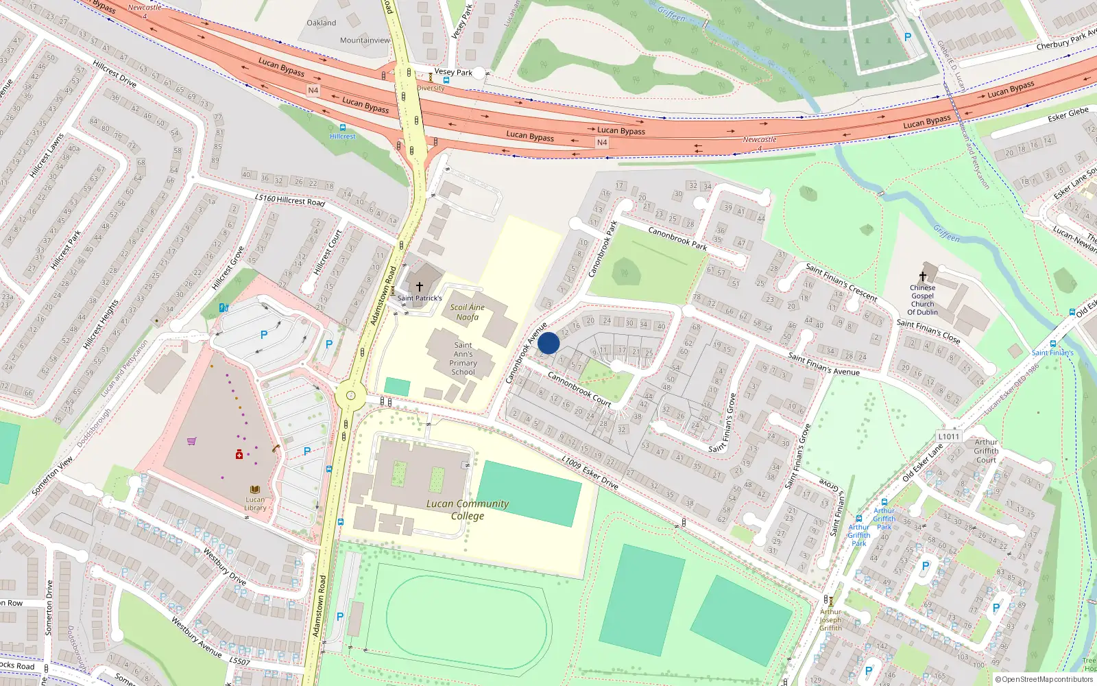 Overhead map showing the location of 6 Cannonbrook Avenue, Lucan