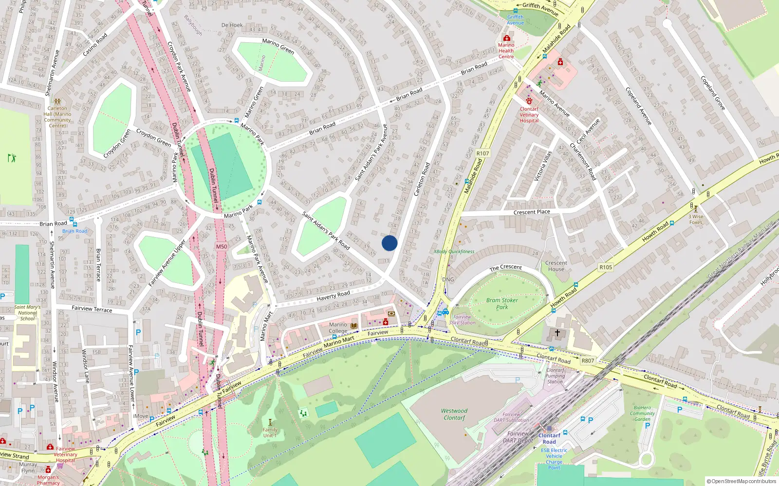 Overhead map showing the location of 6 Carleton Road, Dublin 3